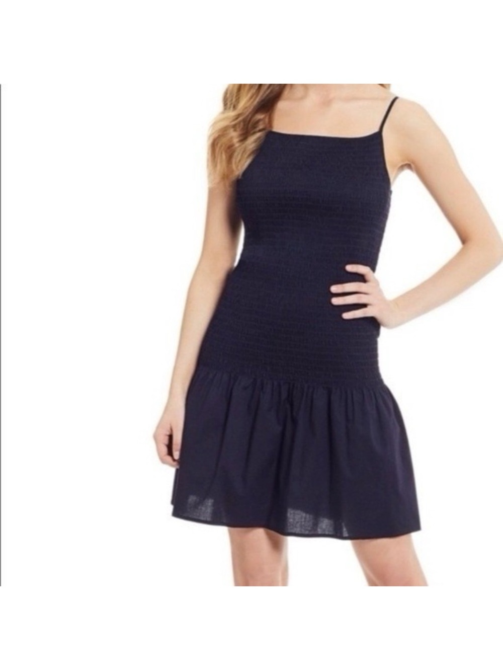 Gianni Bini Navy Blue Smocked Drop Waist Dress XL